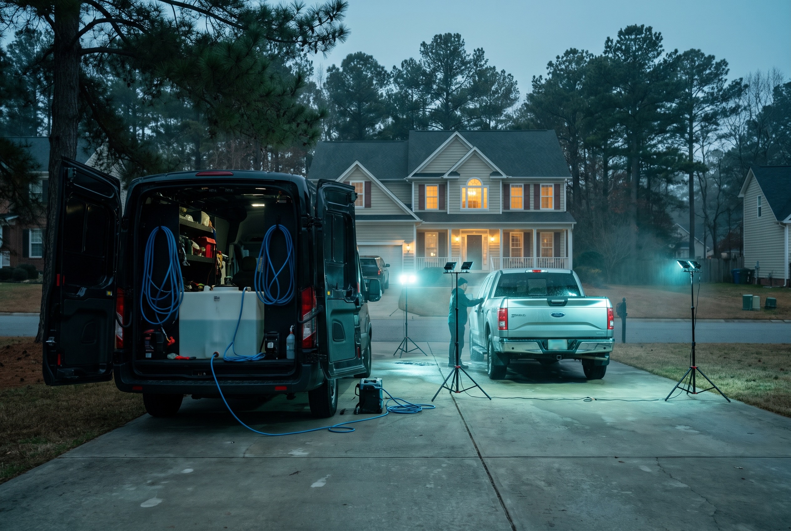 Diamond Image Detail mobile setup working on a truck in a Fayetteville driveway